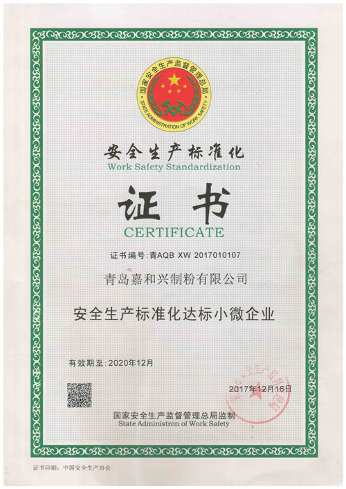 安全生產標準化證書
